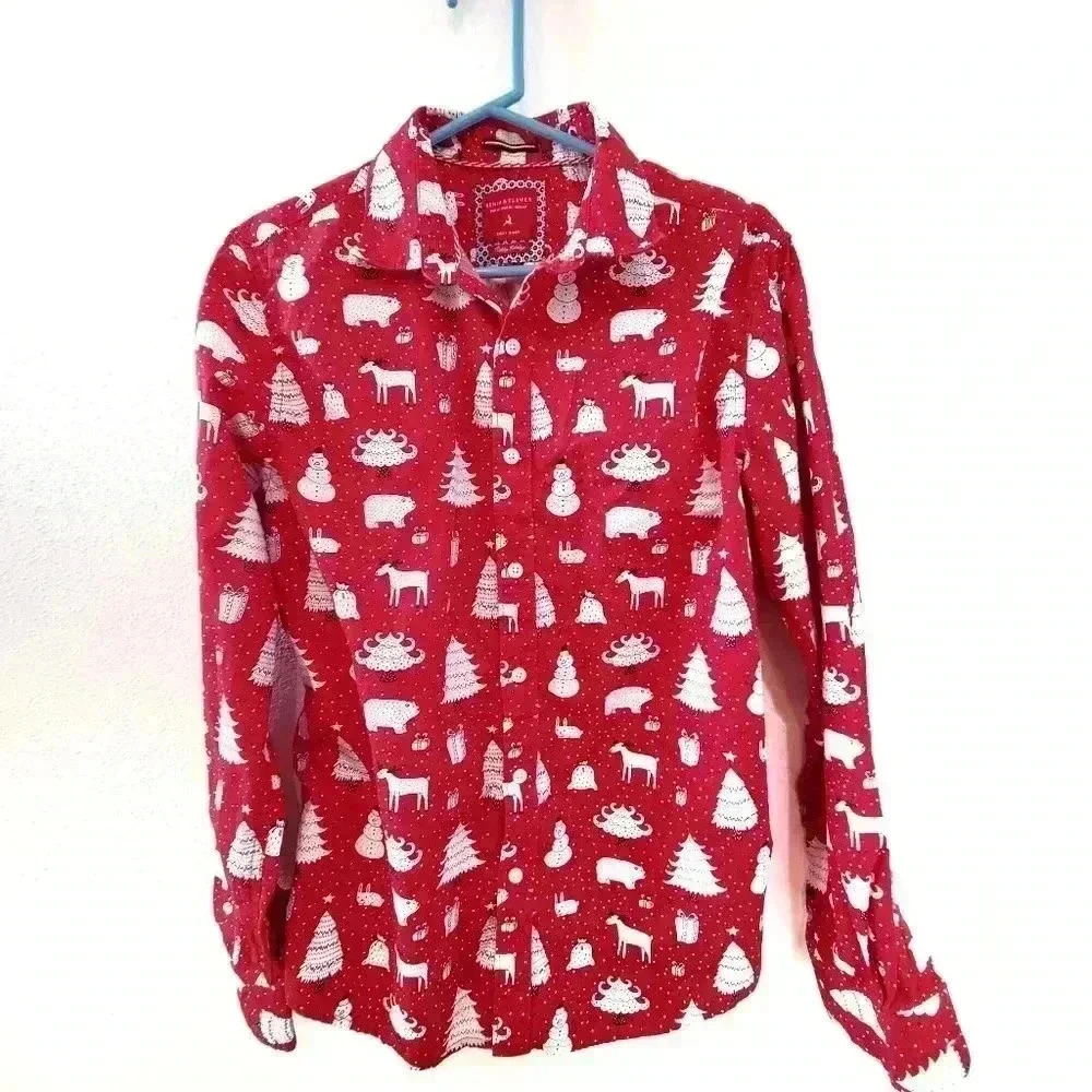 Denim & Flower Ricky Singh Happy‎ Holidays Shirt Button Front Medium Christmas